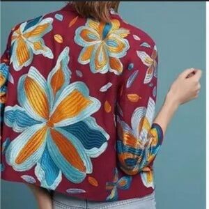 Anthropologie Woodstock Boho Cropped Embroidered Blazer Size Extra Small